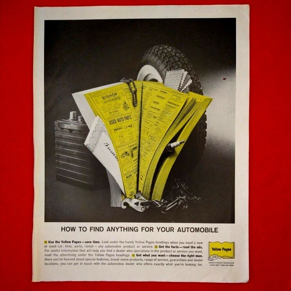 Yellow Pages Telephone‎ Directory - 10x13 Vtg 1961 PRINT AD Ephemera